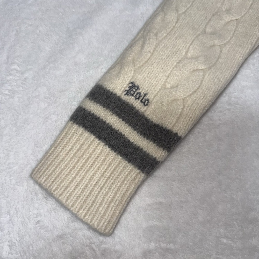 Polo Ralph Lauren The Iconic Cricket Sweater Womans MD Wool Cashmere Cream Gray - Picture 15 of 15